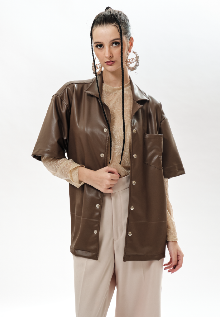 OCWA OVERSIZED JOSE BROWN LEATHER SHIRT