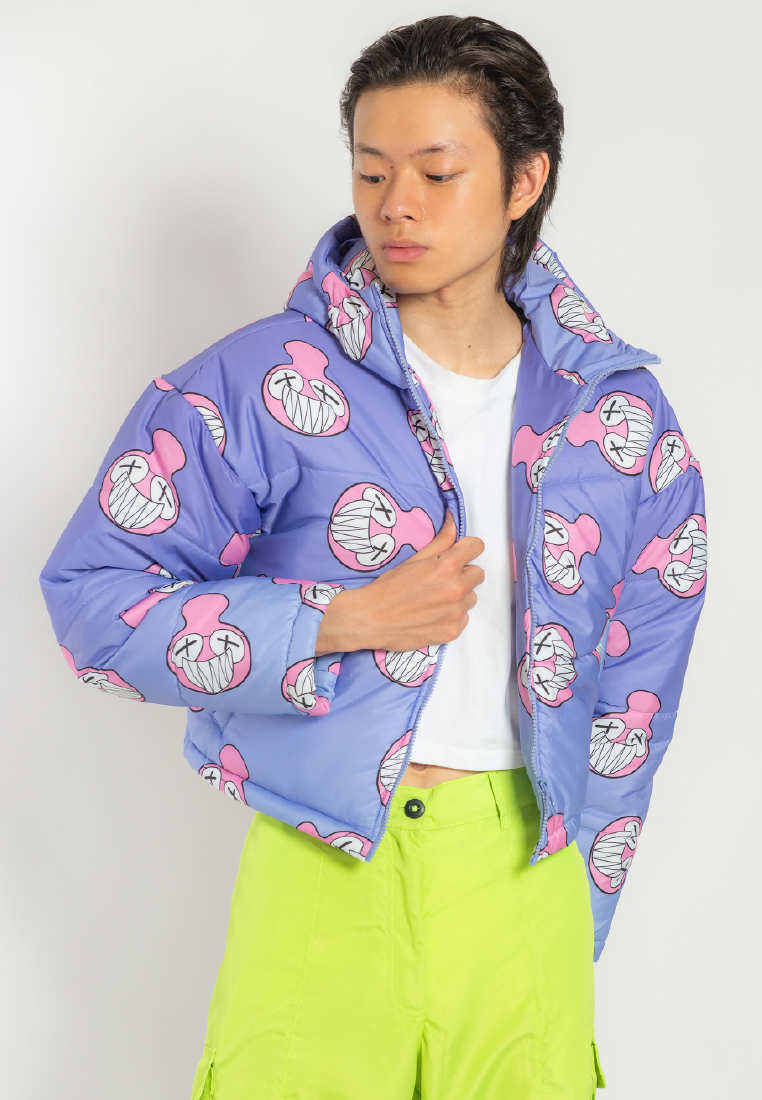 OCWA X REDMILLER SMILEY FACE CROP PUFFER JACKET PURPLE