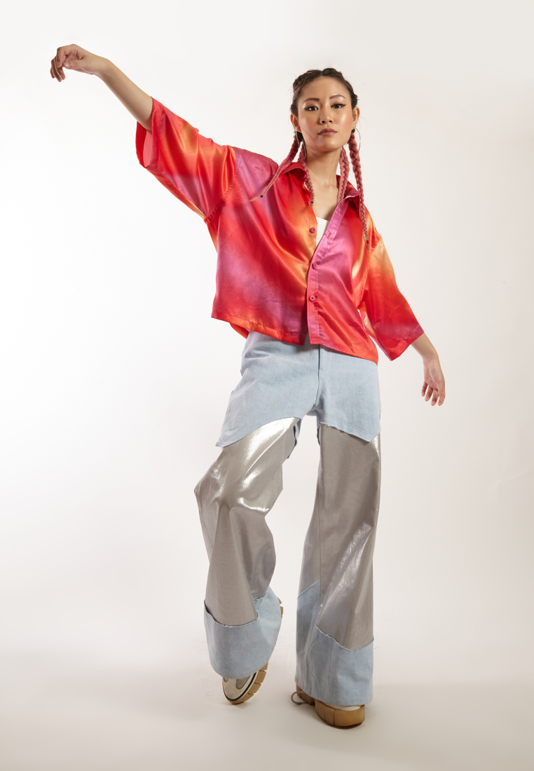 OCWA X NAELS MATES FANTASIA OVERSIZED CROP SHORT SLEEVE SHIRT ORANGE PINK (Copy)