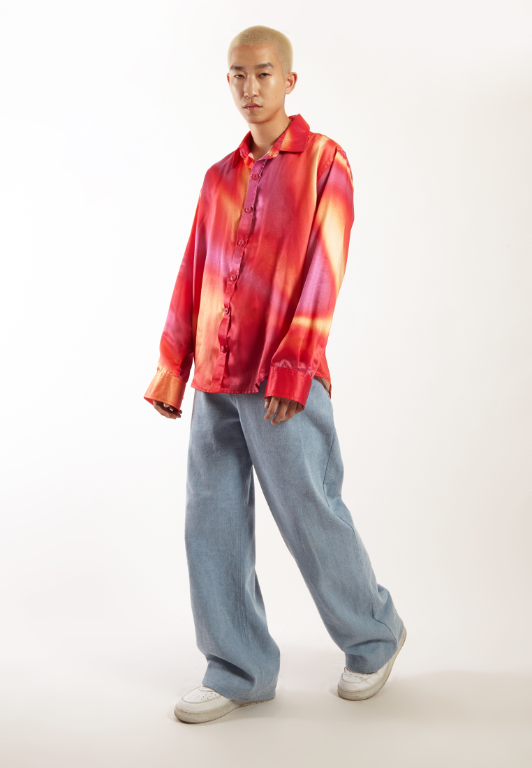 OCWA X NAELS MATES FANTASIA OVERSIZED LONG SLEEVE SHIRT ORANGE PINK RED
