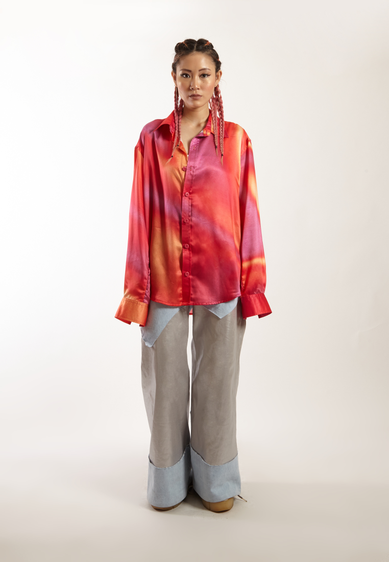 OCWA X NAELS MATES FANTASIA OVERSIZED LONG SLEEVE SHIRT ORANGE PINK RED