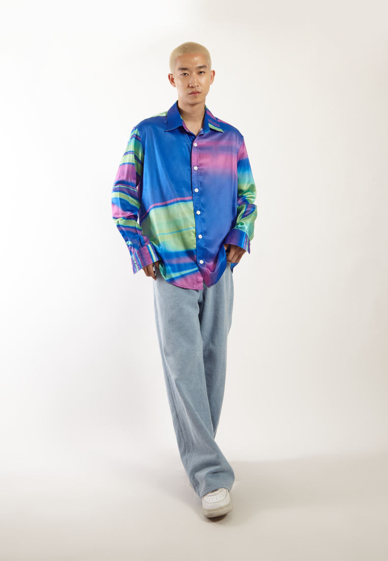 OCWA X NAELS MATES WHIMSICAL LONG SLEEVE SHIRT BLUE GREEN PURPLE