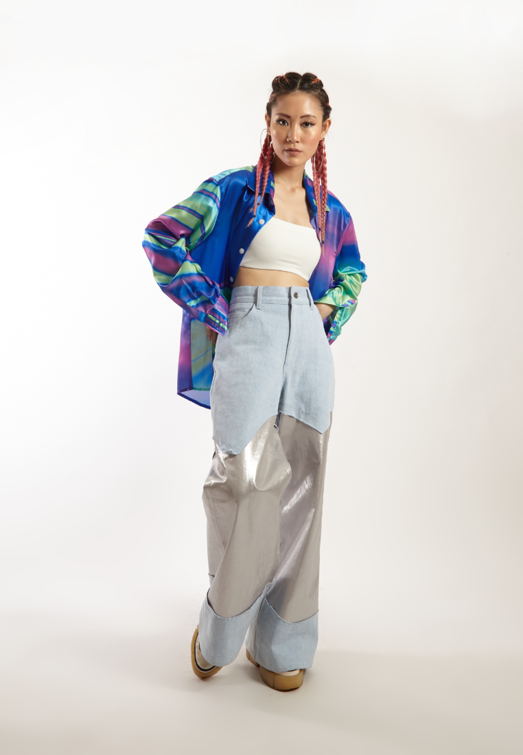 OCWA X NAELS MATES WHIMSICAL LONG SLEEVE SHIRT BLUE GREEN PURPLE