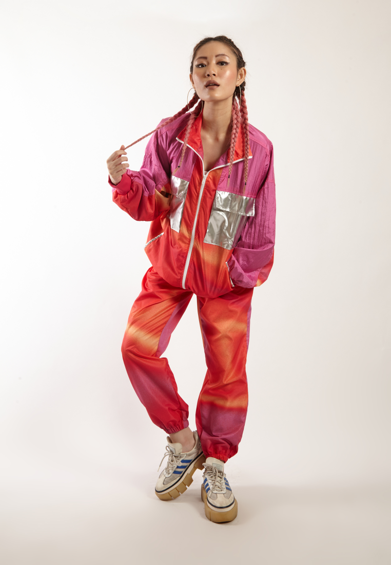 OCWA X NAELS MATES FANTASIA 80S INSPIRED WATERPROOF JACKET PINK ORANGE WOMAN