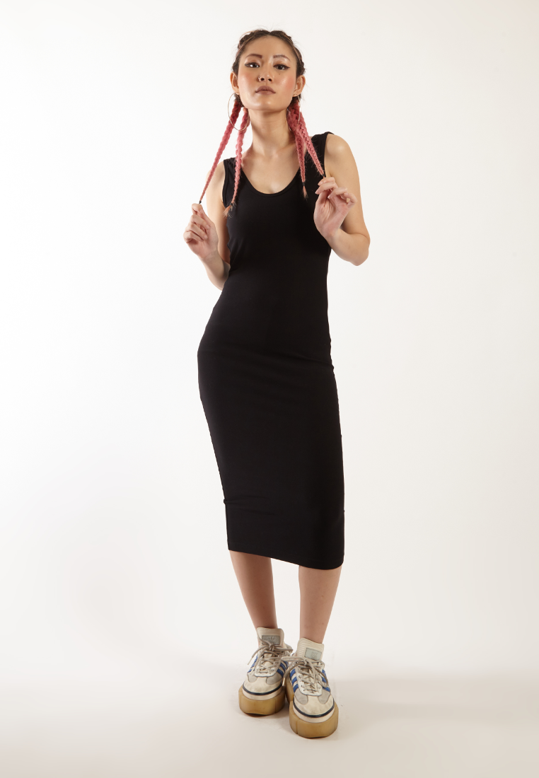 OCWA JOAN FITTED SLEEVELESS KNIT LOW BACK DRESS BLACK