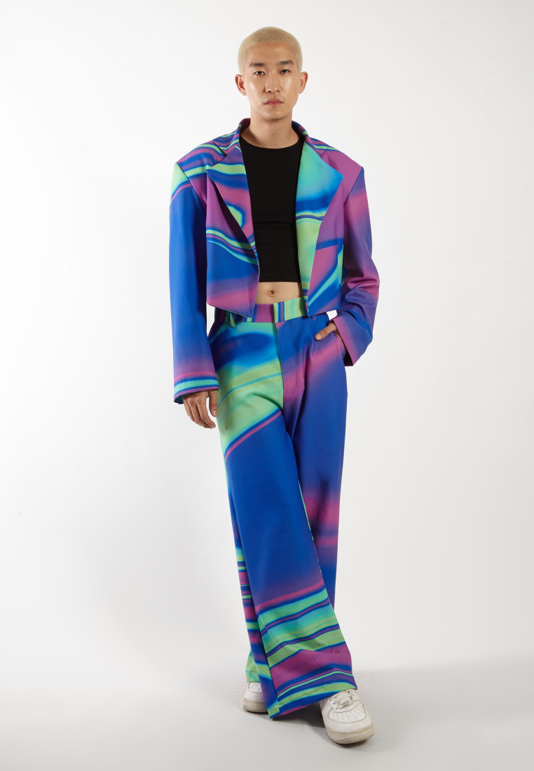 OCWA X NAELS MATES WHIMSICAL CROP OVERSIZED BLAZER BLUE GREEN PURPLE