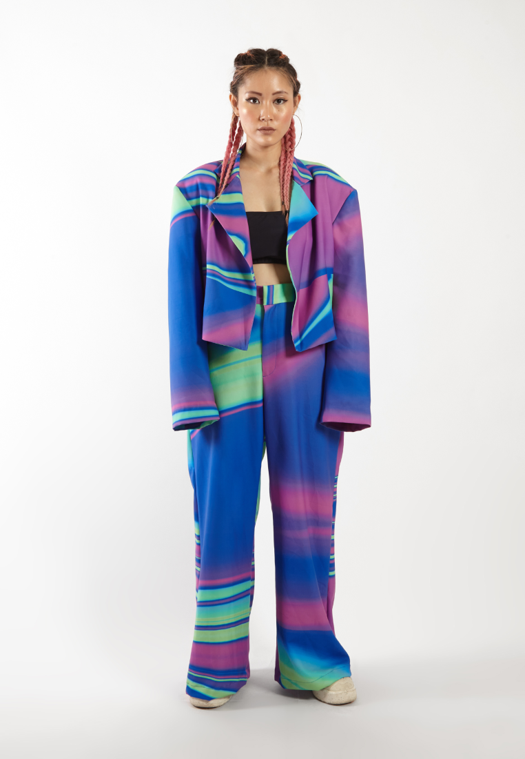 OCWA X NAELS MATES WHIMSICAL CROP OVERSIZED BLAZER BLUE GREEN PURPLE