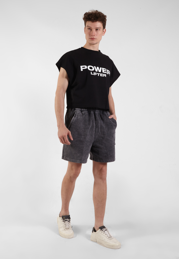 OCWA POWER LIFTER OVERSIZED CROP MUSCLE TEE BLACK