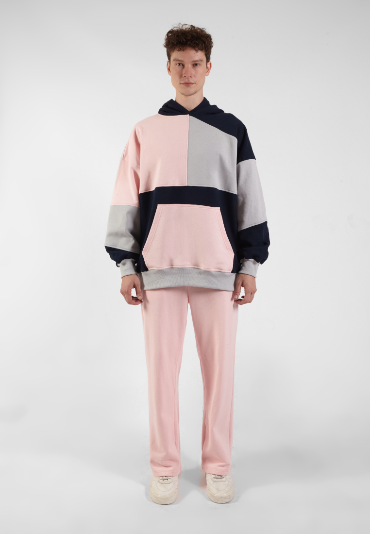 OCWA RIZ MULTI SILVER GREY BABY PINK NAVY PATCHES OVERSIZED HOODIE