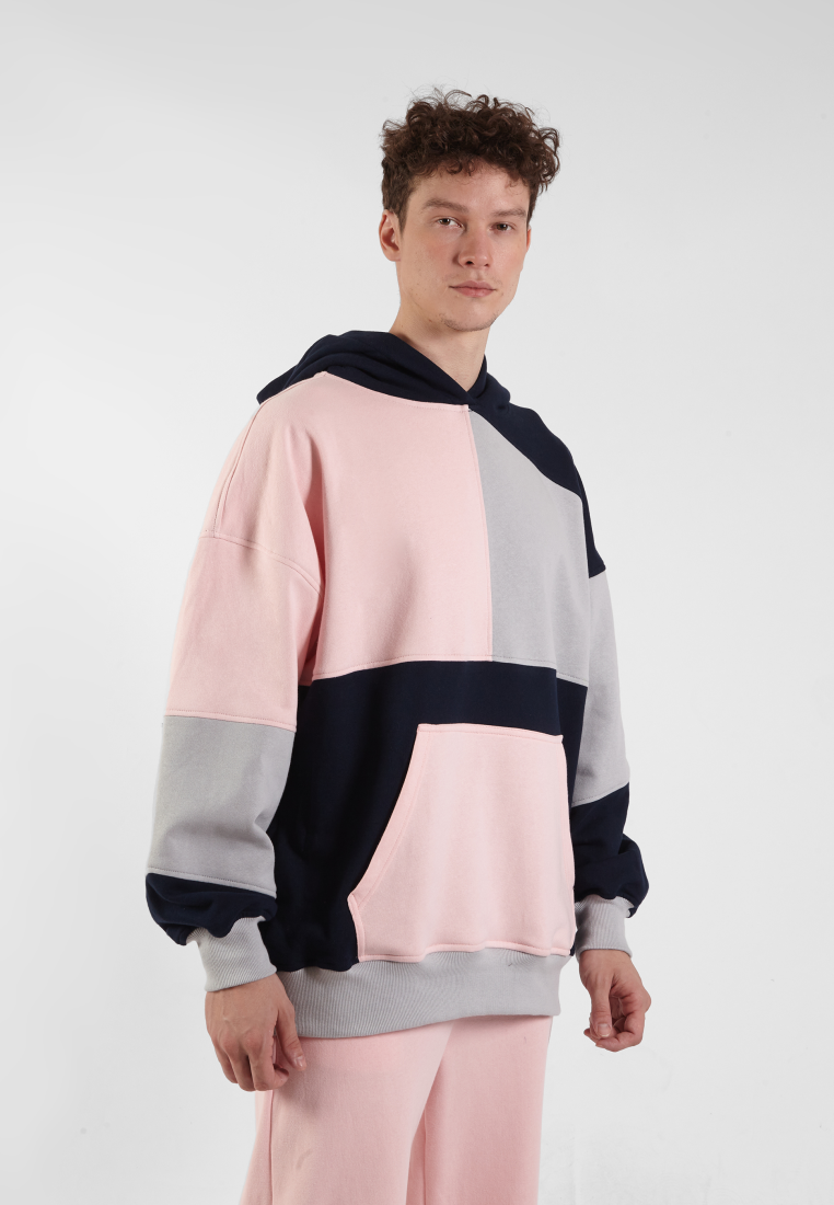 OCWA RIZ MULTI SILVER GREY BABY PINK NAVY PATCHES OVERSIZED HOODIE