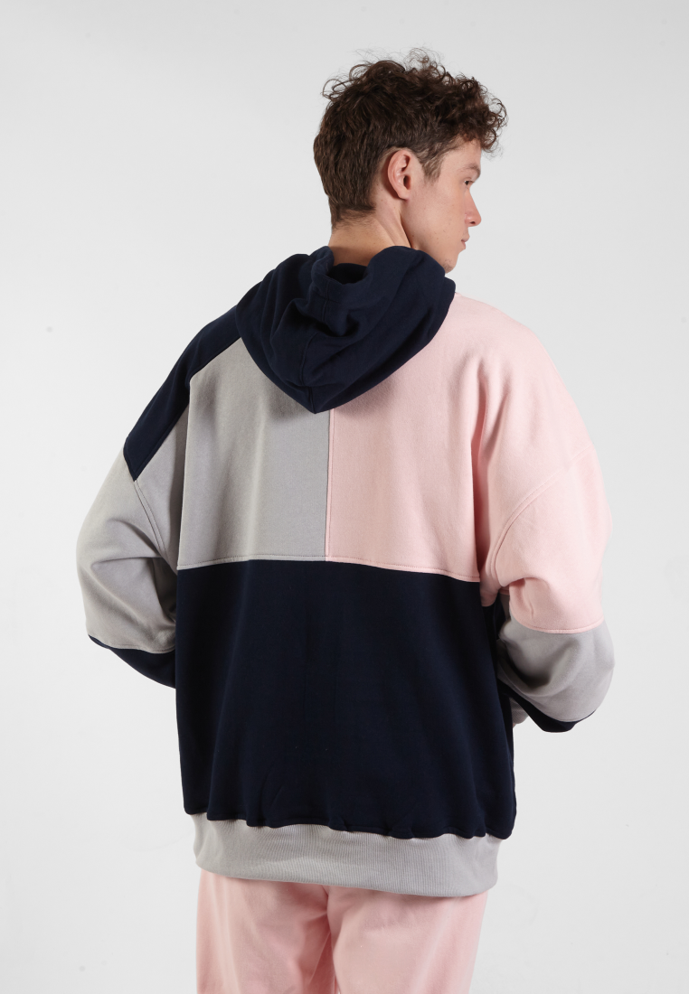 OCWA RIZ MULTI SILVER GREY BABY PINK NAVY PATCHES OVERSIZED HOODIE