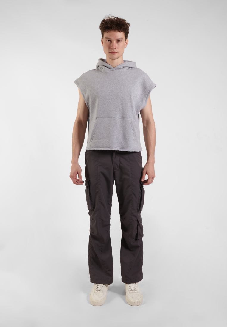 OCWA X VEDECI CONNOR BOXY CROP SLEEVELESS HOODIE MISTY GREY