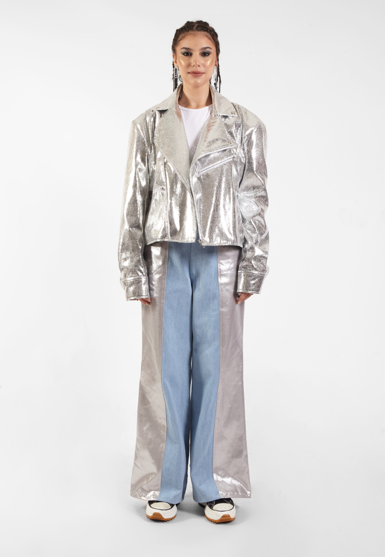 OCWA GLOW SILVER SHINY METALLIC BIKER JACKET