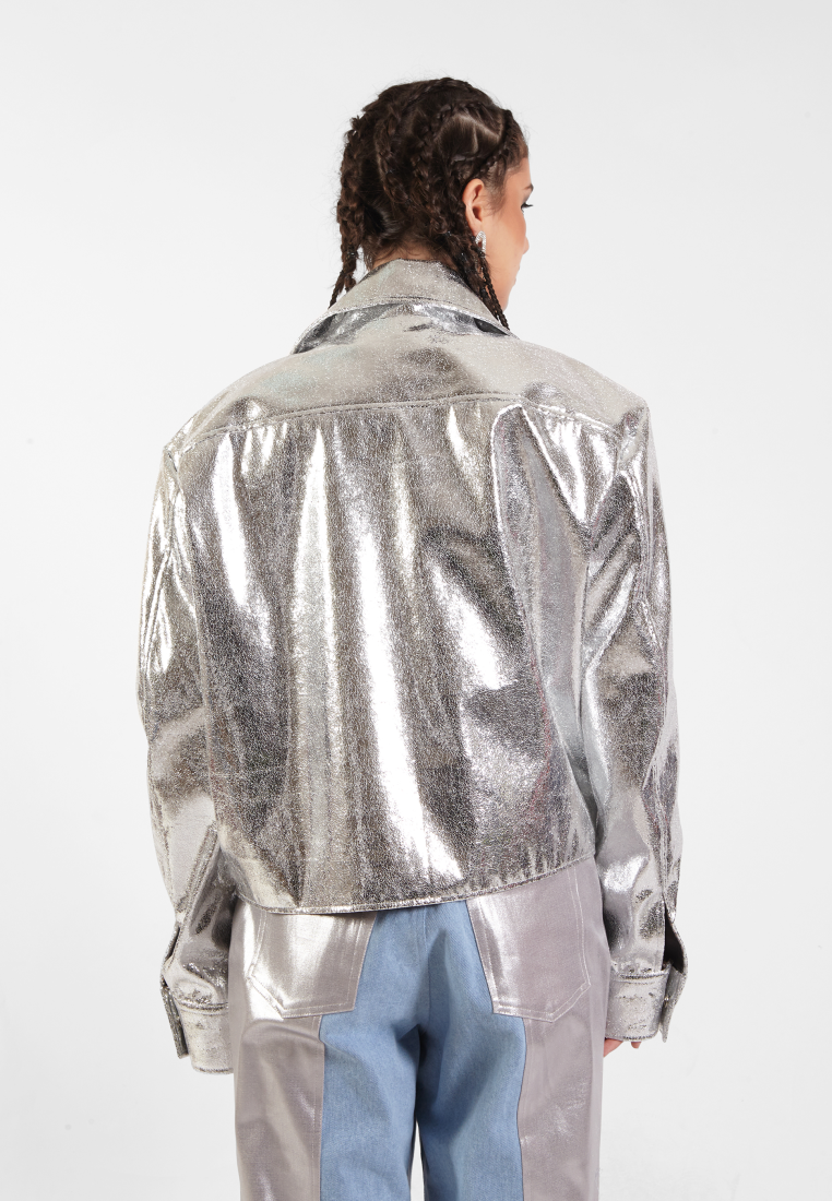 OCWA GLOW SILVER SHINY METALLIC BIKER JACKET
