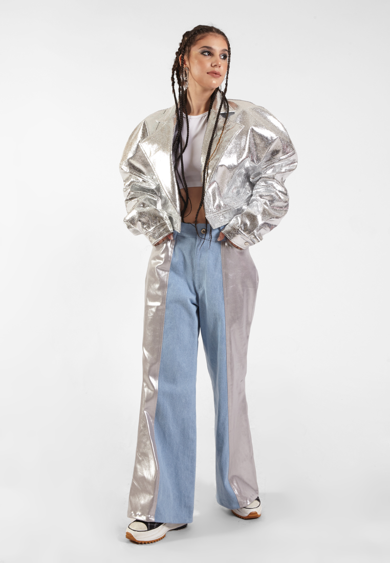 OCWA NYE SILVER PUFF SLEEVE CROP JACKET