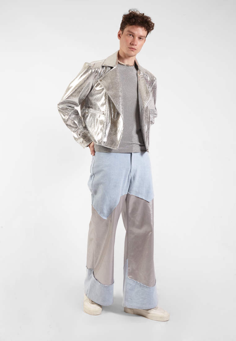 OCWA GLOW SILVER SHINY METALLIC BIKER JACKET