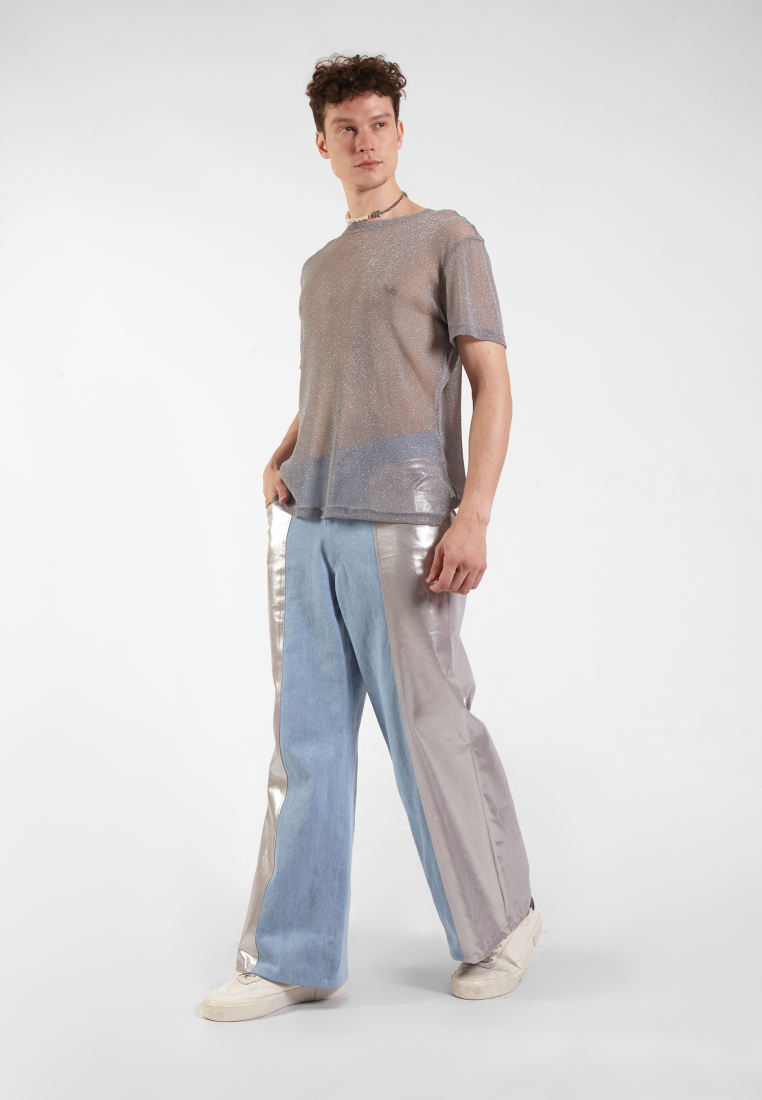 OCWA ROYCE WIDE LEG SILVER MIXED LIGHT BLUE JEANS PANTS MEN