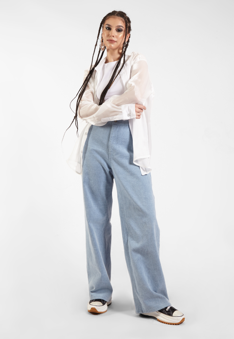 OCWA MARCO WHITE METALLIC SHINY GLAM LONG SLEEVE SHIRT WOMAN