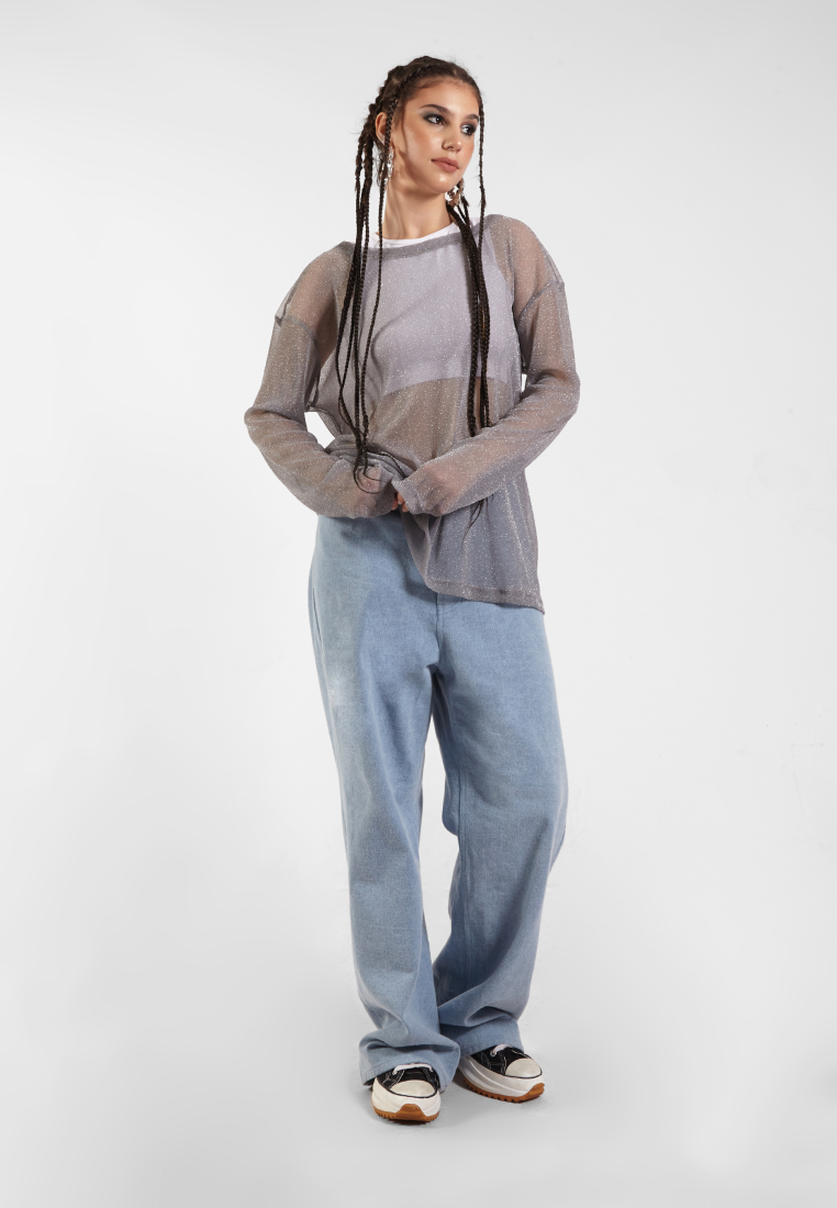 OCWA GLAM SHEER SILVER LONG SLEEVE TEE