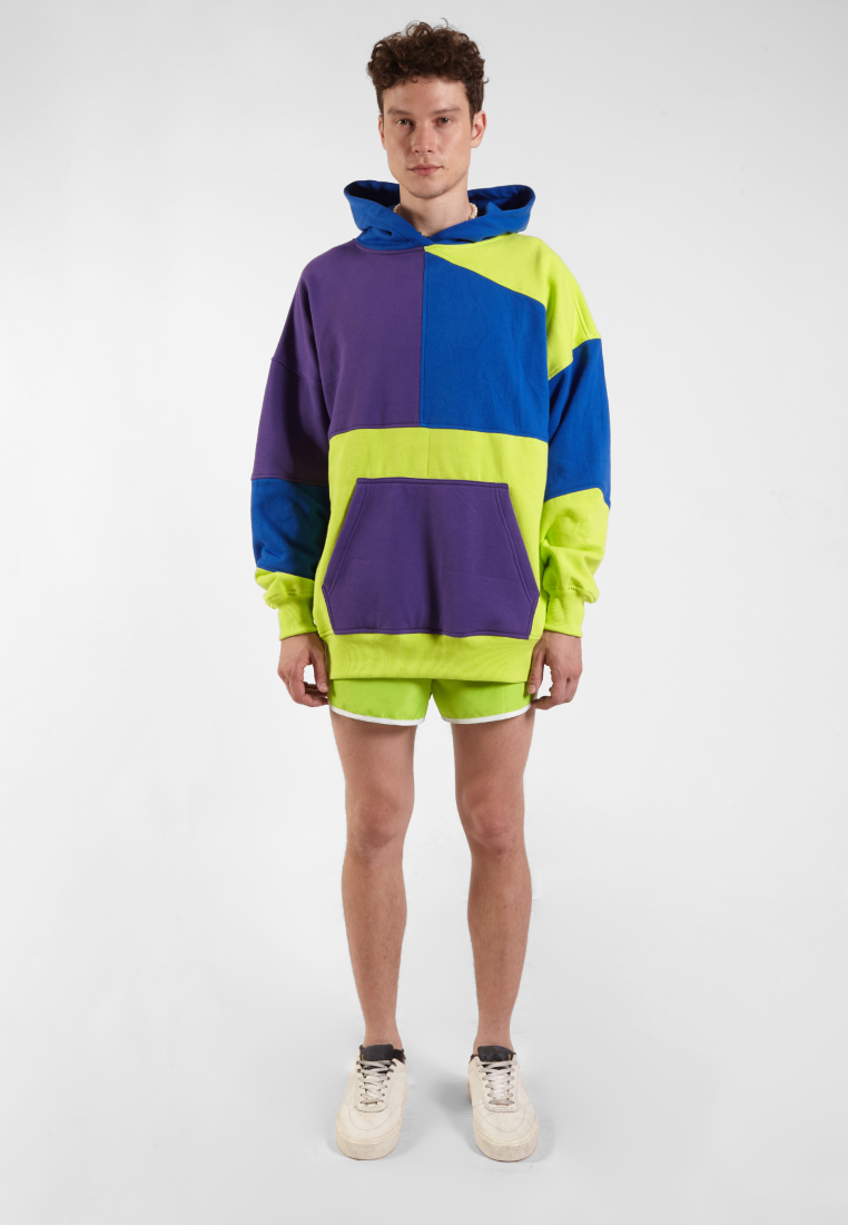OCWA RIZ MULTI NEON GREEN ELECTRIC BLUE PURPLE PATCHES OVERSIZED HOODIE
