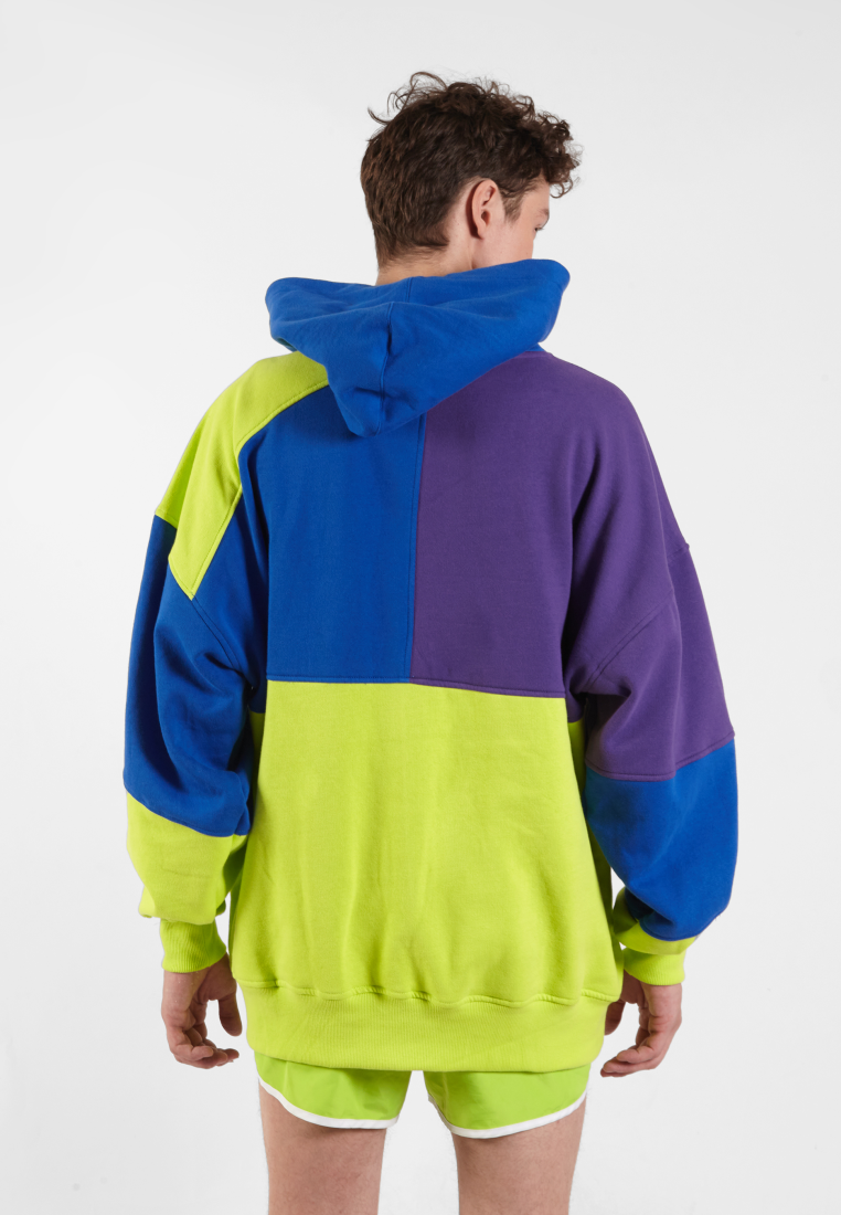 OCWA RIZ MULTI NEON GREEN ELECTRIC BLUE PURPLE PATCHES OVERSIZED HOODIE