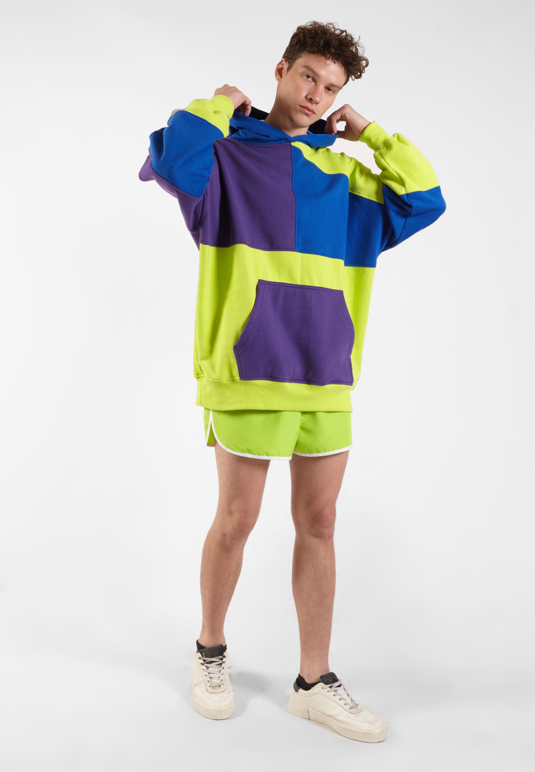 OCWA RIZ MULTI NEON GREEN ELECTRIC BLUE PURPLE PATCHES OVERSIZED HOODIE