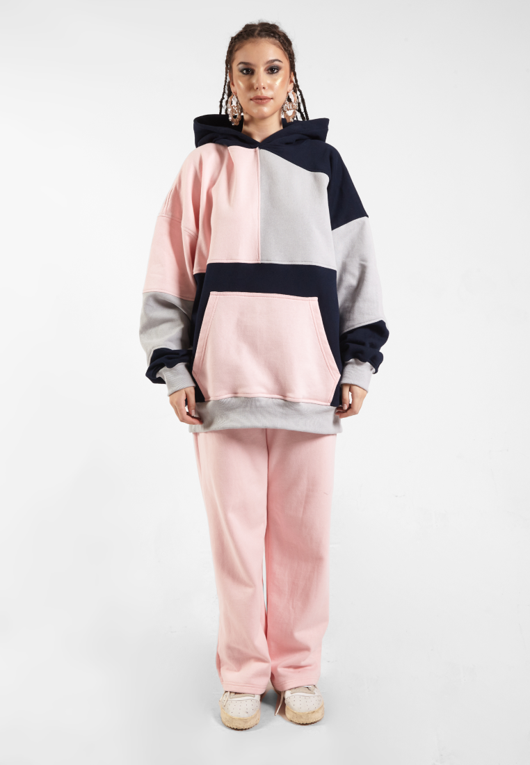 OCWA RIZ MULTI SILVER GREY BABY PINK NAVY PATCHES OVERSIZED HOODIE