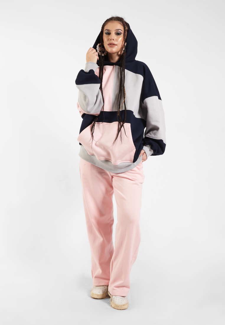 OCWA RIZ MULTI SILVER GREY BABY PINK NAVY PATCHES OVERSIZED HOODIE