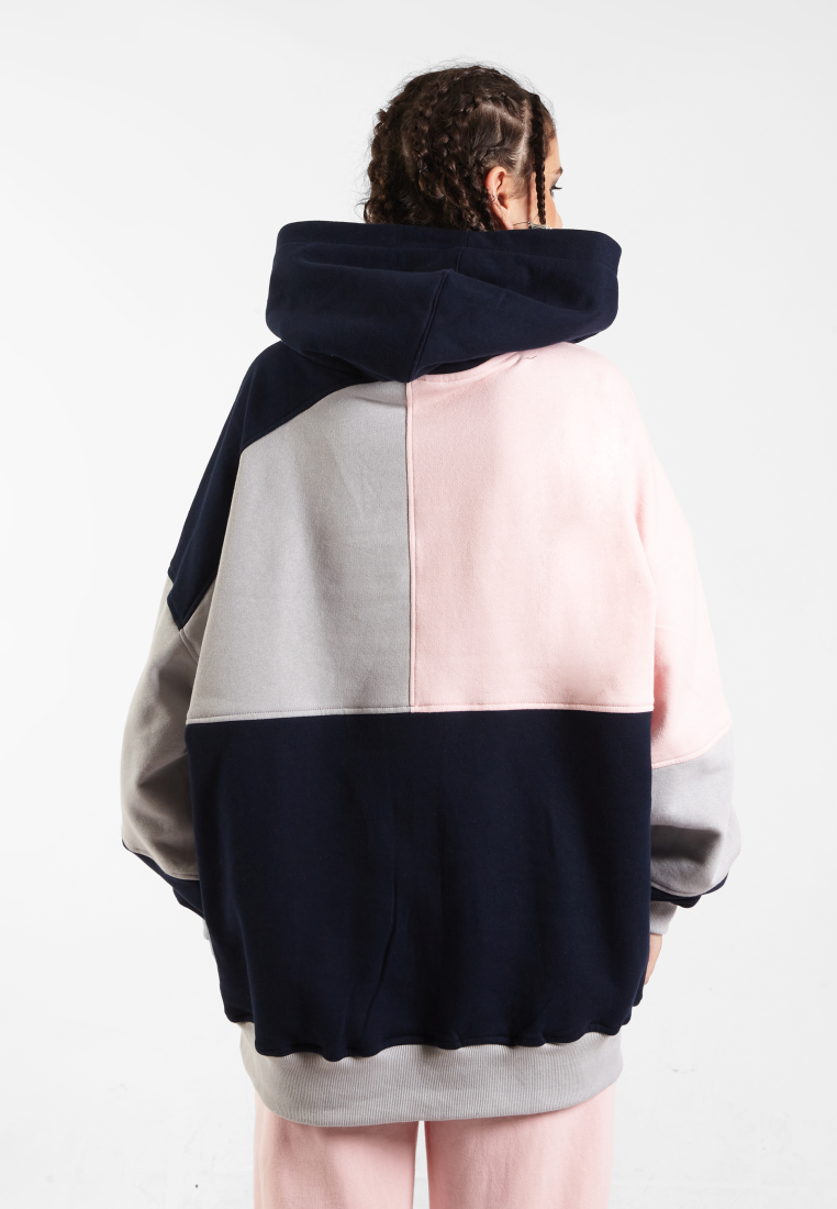 OCWA RIZ MULTI SILVER GREY BABY PINK NAVY PATCHES OVERSIZED HOODIE