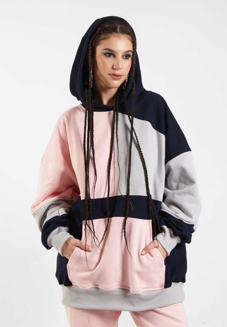 OCWA RIZ MULTI SILVER GREY BABY PINK NAVY PATCHES OVERSIZED HOODIE
