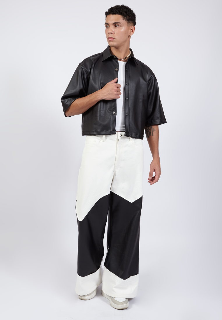 OCWA NEO OVERSIZED CROP SHORT SLEEVE BLACK LEATHER SHIRT