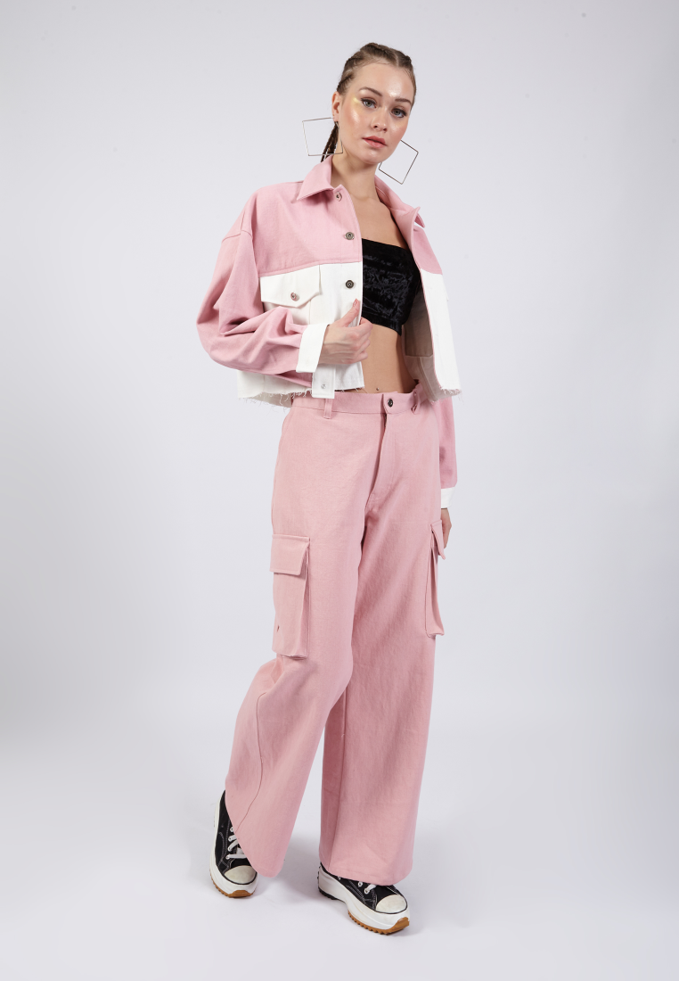 OCWA LUX PINK WHITE CROP DENIM JACKET