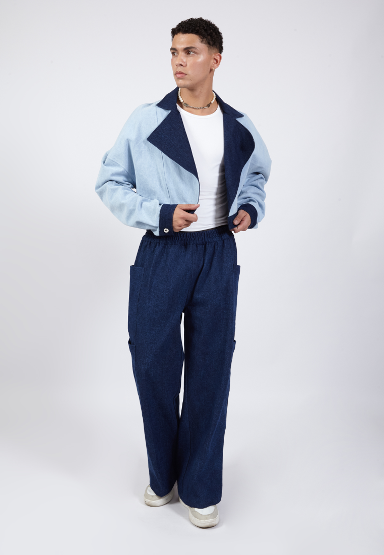 OCWA SILOH WIDE LEG CARGO DARK BLUE DENIM JEANS WITH POCKET