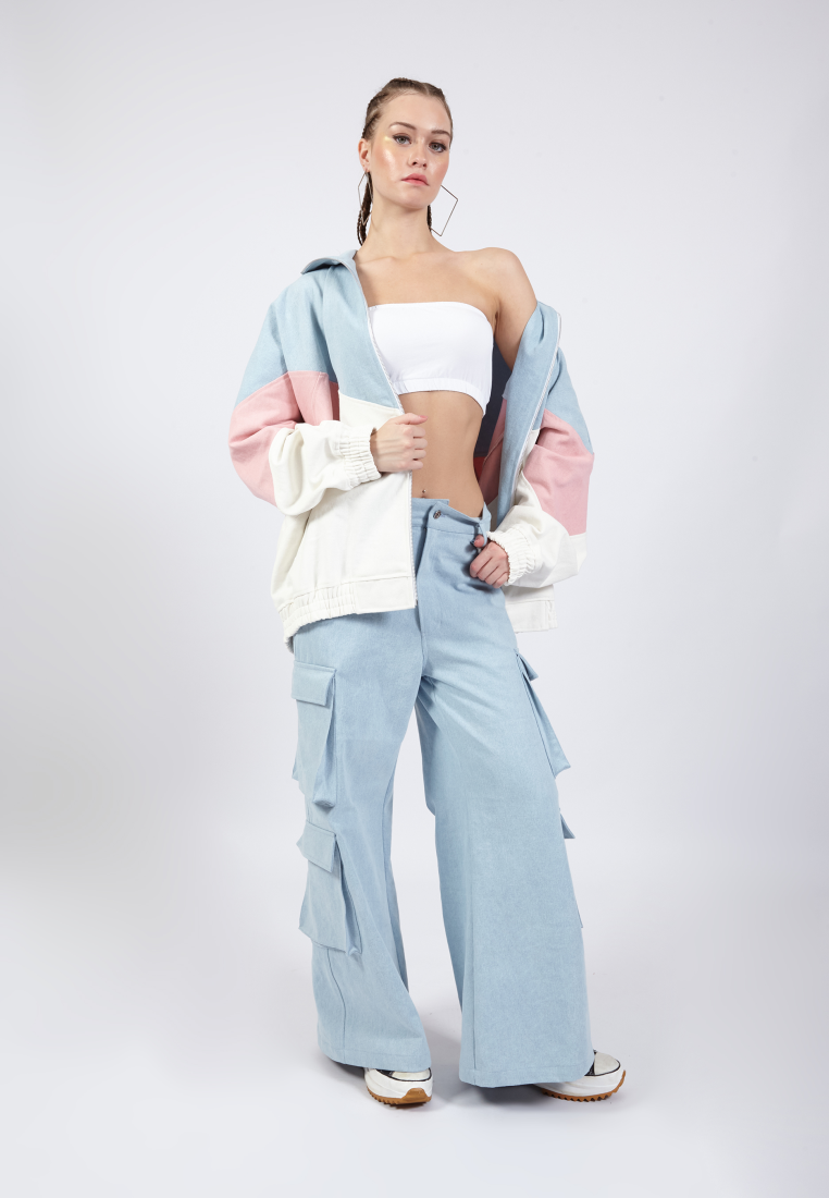 OCWA AMARI OVERSIZED COLORBLOCK BLUE WHITE PINK DENIM JACKET