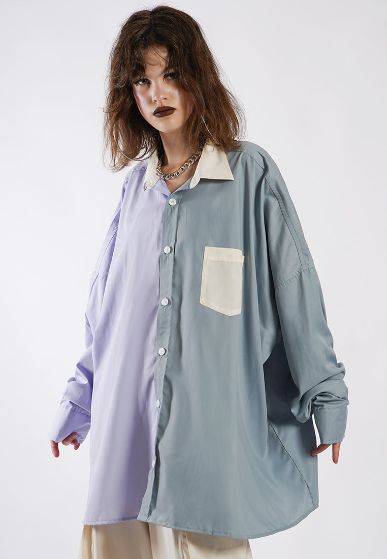 OCWA OVERSIZED ZA COLORBLOCK SHIRT CREAM SAGE LILAC