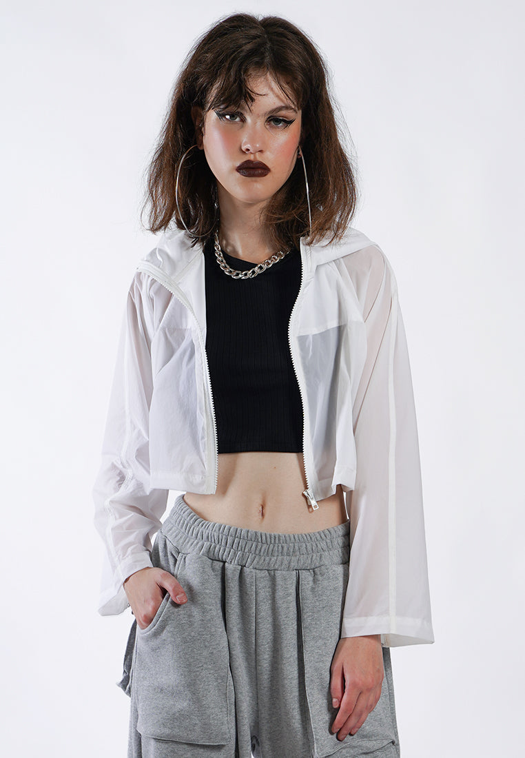 OCWA LEIKA CROP WATERPROOF TRANSPARENT SHEER JACKET WHITE