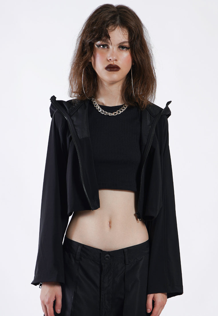 OCWA LEIKA CROP WATERPROOF TRANSPARENT SHEER JACKET BLACK