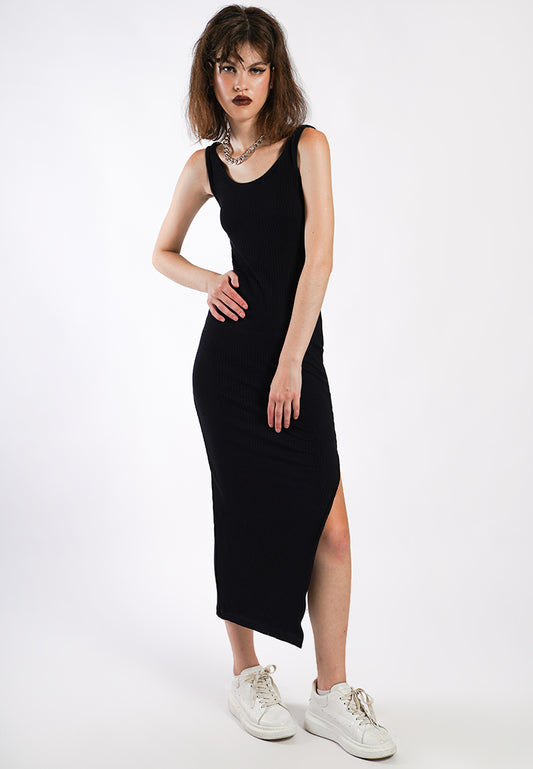 OCWA DOJA FITTED SLEEVELESS KNIT DRESS BLACK