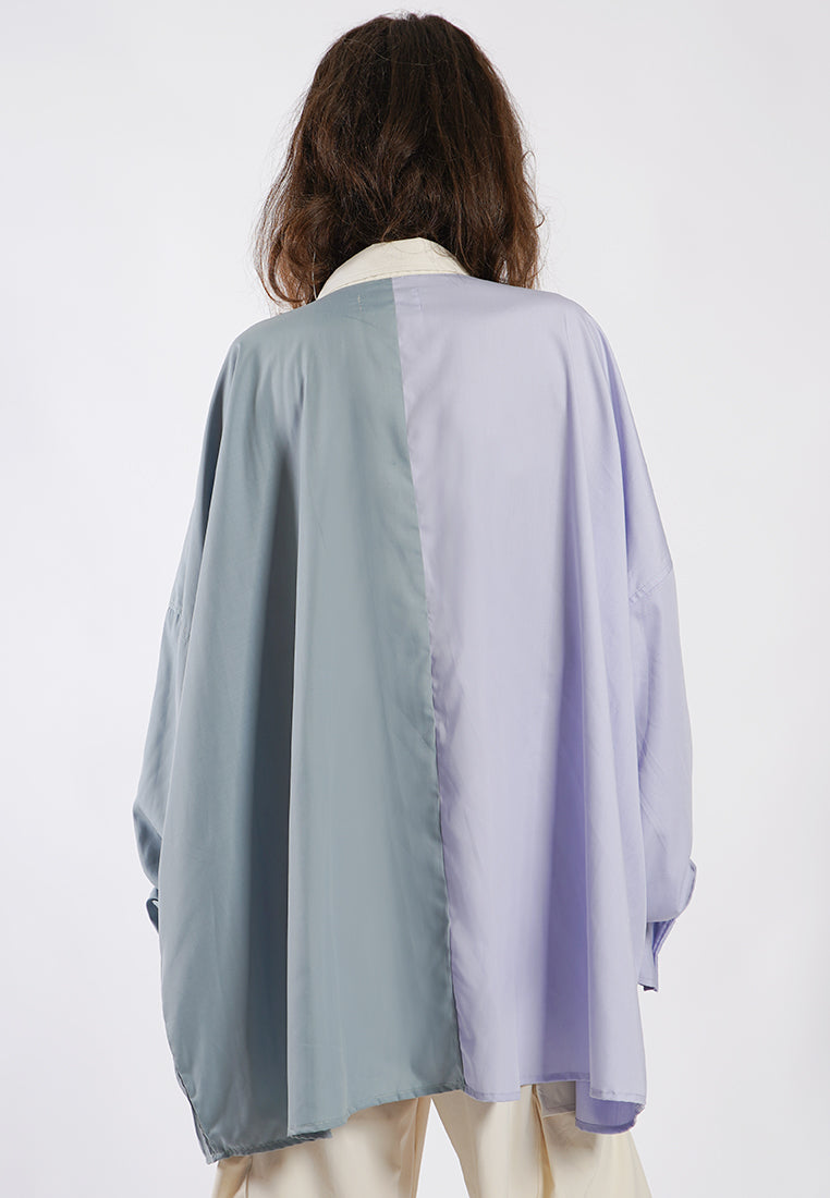 OCWA OVERSIZED ZA COLORBLOCK SHIRT CREAM SAGE LILAC