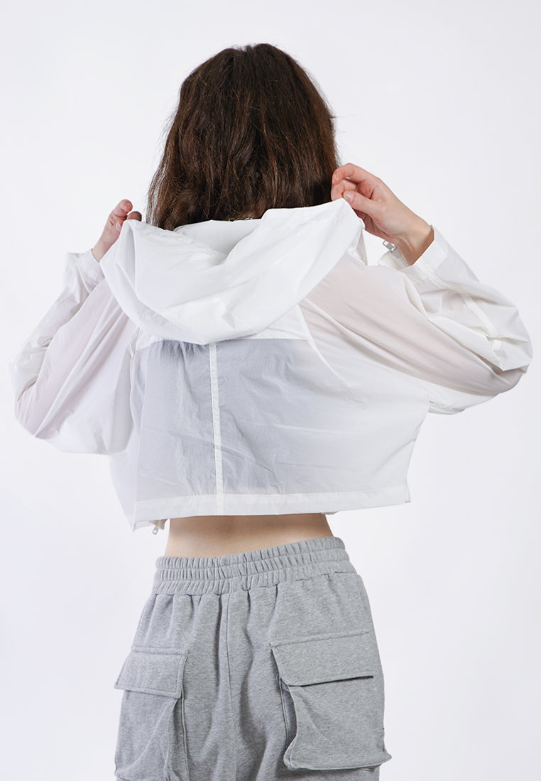 OCWA LEIKA CROP WATERPROOF TRANSPARENT SHEER JACKET WHITE