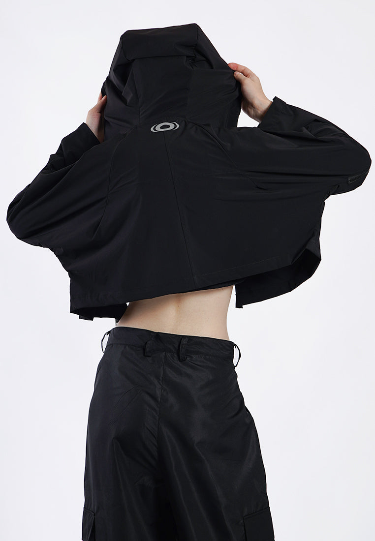 OCWA LEIKA CROP WATERPROOF TRANSPARENT SHEER JACKET BLACK