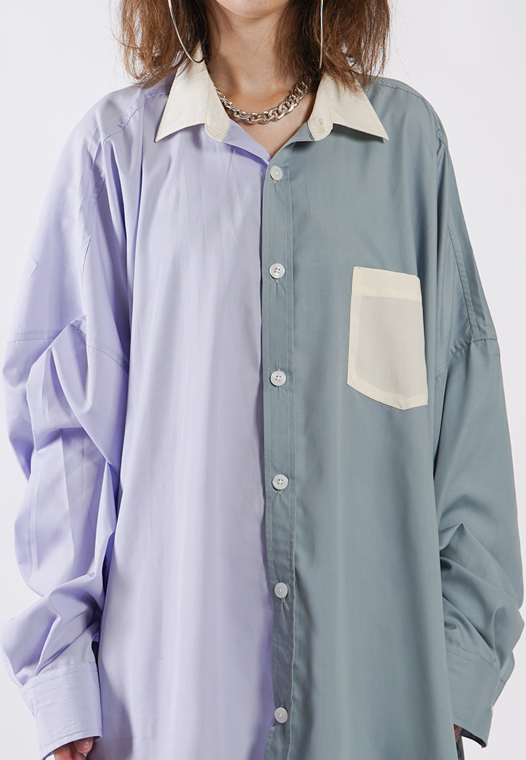 OCWA OVERSIZED ZA COLORBLOCK SHIRT CREAM SAGE LILAC