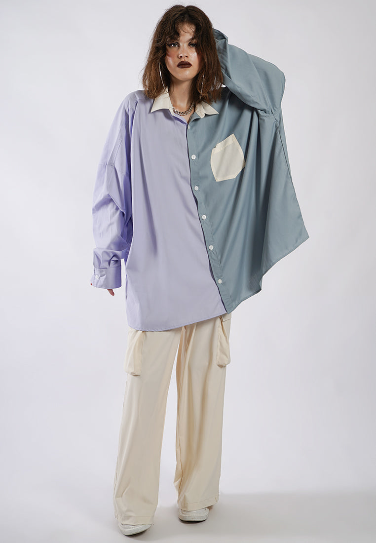 OCWA OVERSIZED ZA COLORBLOCK SHIRT CREAM SAGE LILAC