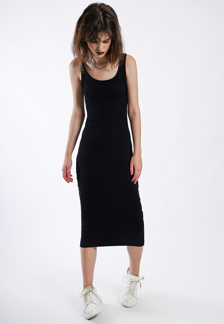 OCWA GABRIEL FITTED SLEEVELESS KNIT DRESS BLACK