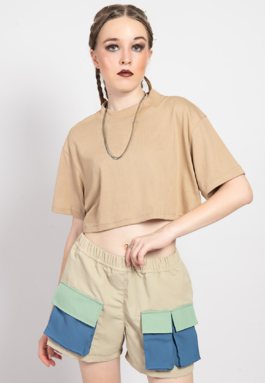 OCWA ALANA CROP TEE COFFEE BROWN