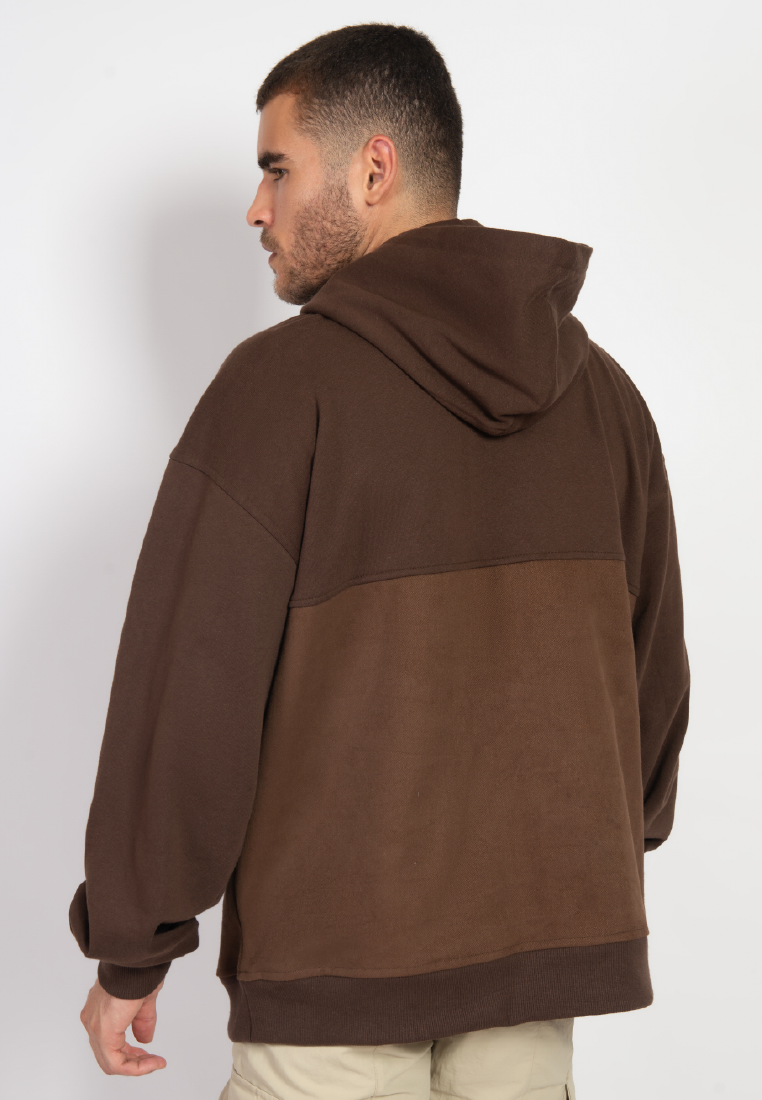 OCWA OVERSIZED ALFREDO MIXED DENIM BROWN HOODIE