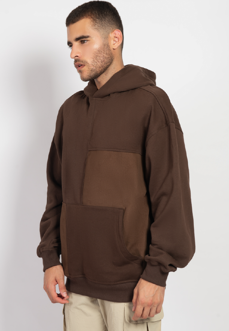 OCWA OVERSIZED ALFREDO MIXED DENIM BROWN HOODIE