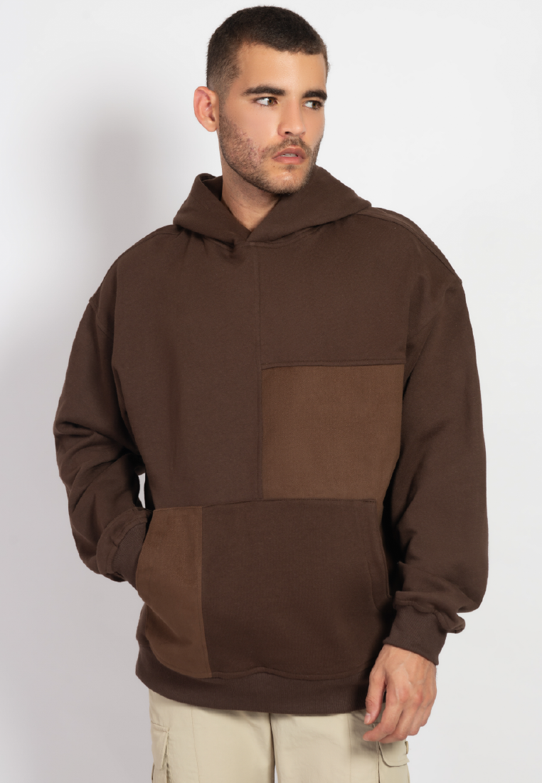 OCWA OVERSIZED ALFREDO MIXED DENIM BROWN HOODIE