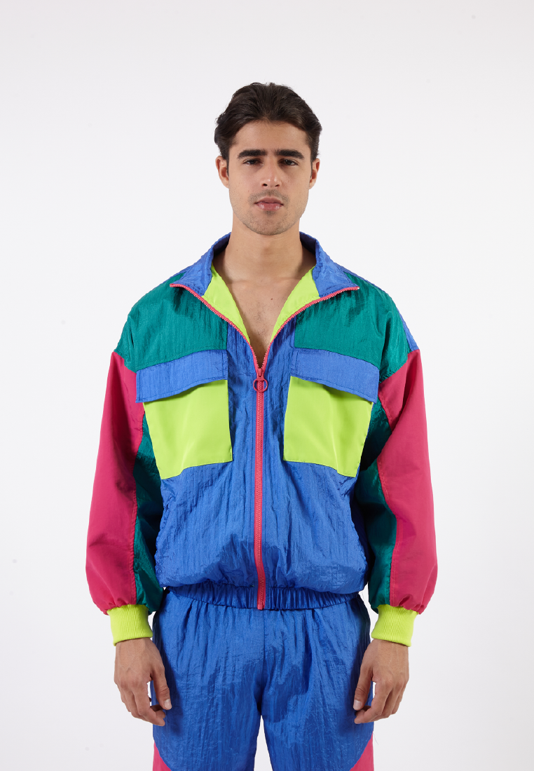 OCWA BIA 80'S INSPIRED COLORBLOCK PINK ELECTRIC BLUE NEON WATERPROOF JACKET