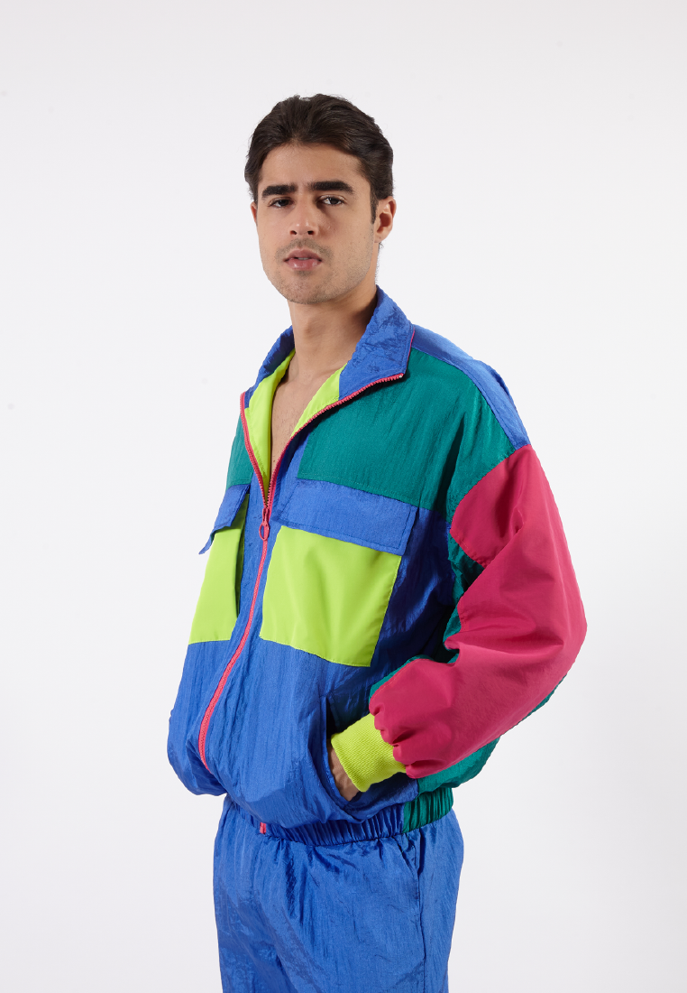 OCWA BIA 80'S INSPIRED COLORBLOCK PINK ELECTRIC BLUE NEON WATERPROOF JACKET